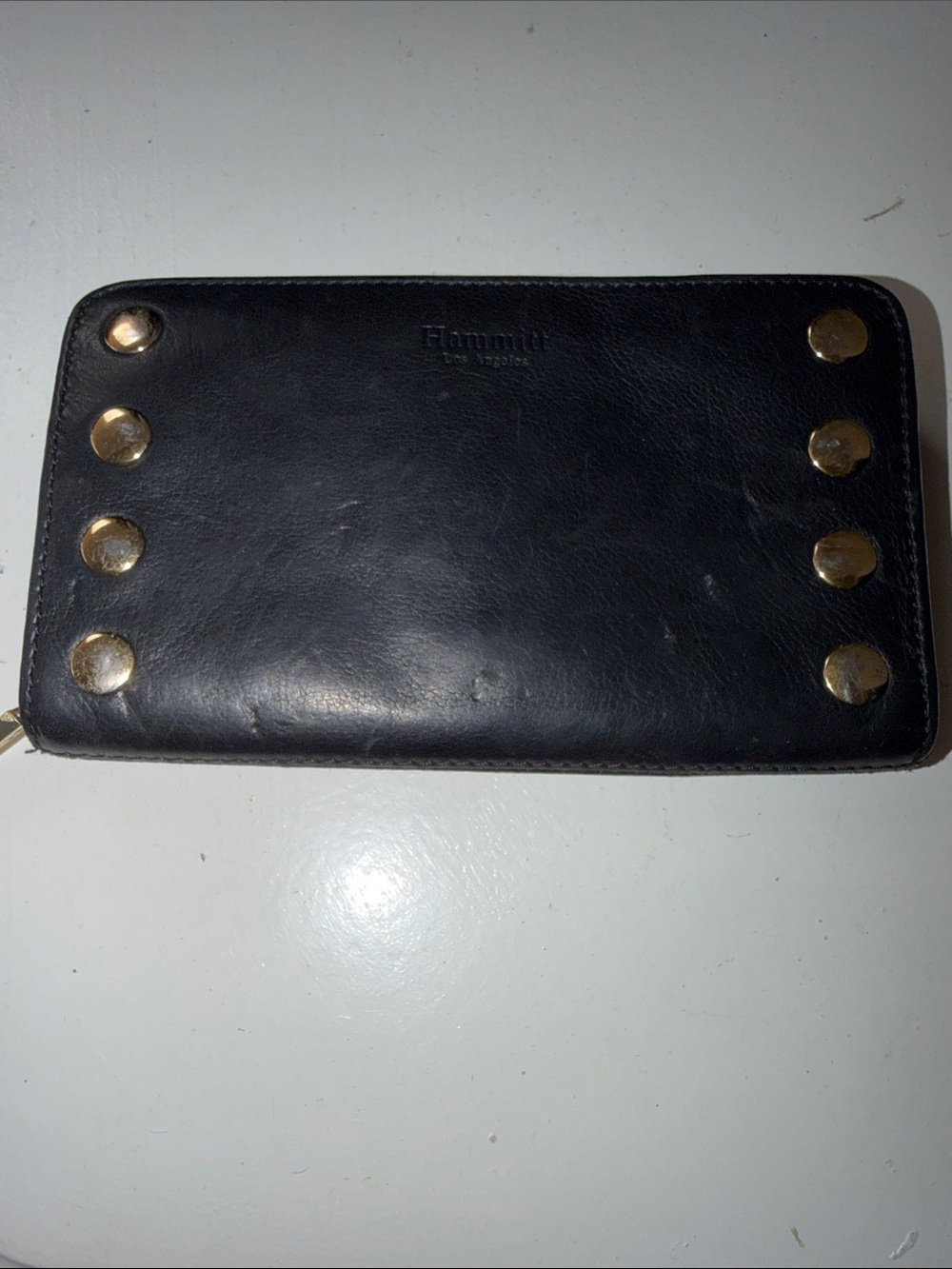 Hammitt Black Leather Zip Wallet with Embossed Logo
